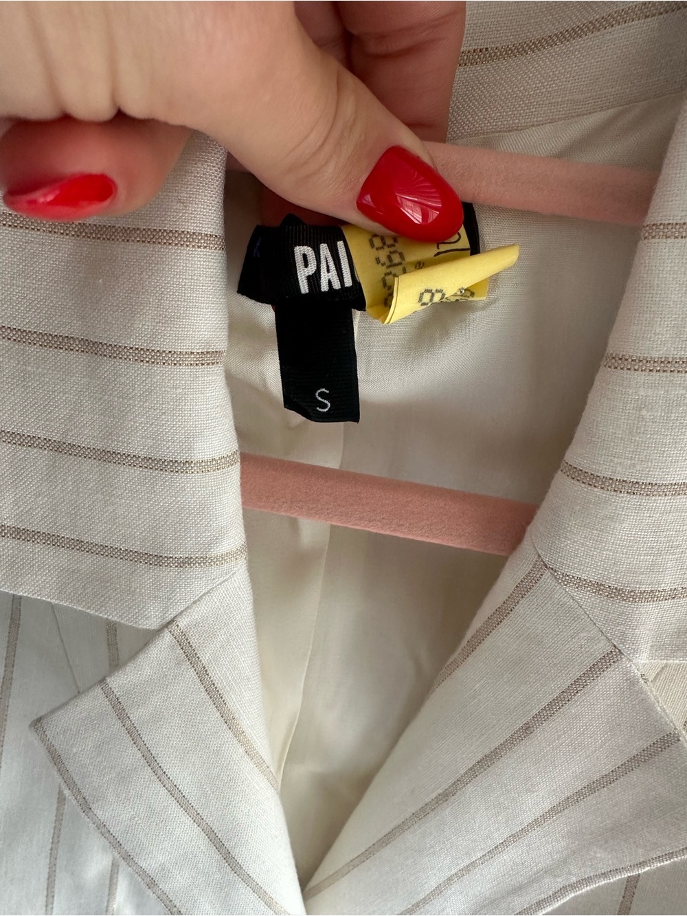 Paige Rosette Stripe Double-breasted Linen Blend Blazer Afterglow Gold Size S - Picture 4 of 5